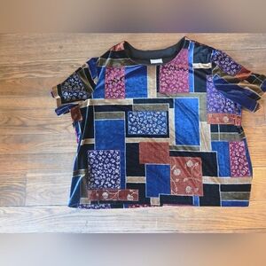 Blair Velvet Patchwork Top in Blue, Burgundy, Rust